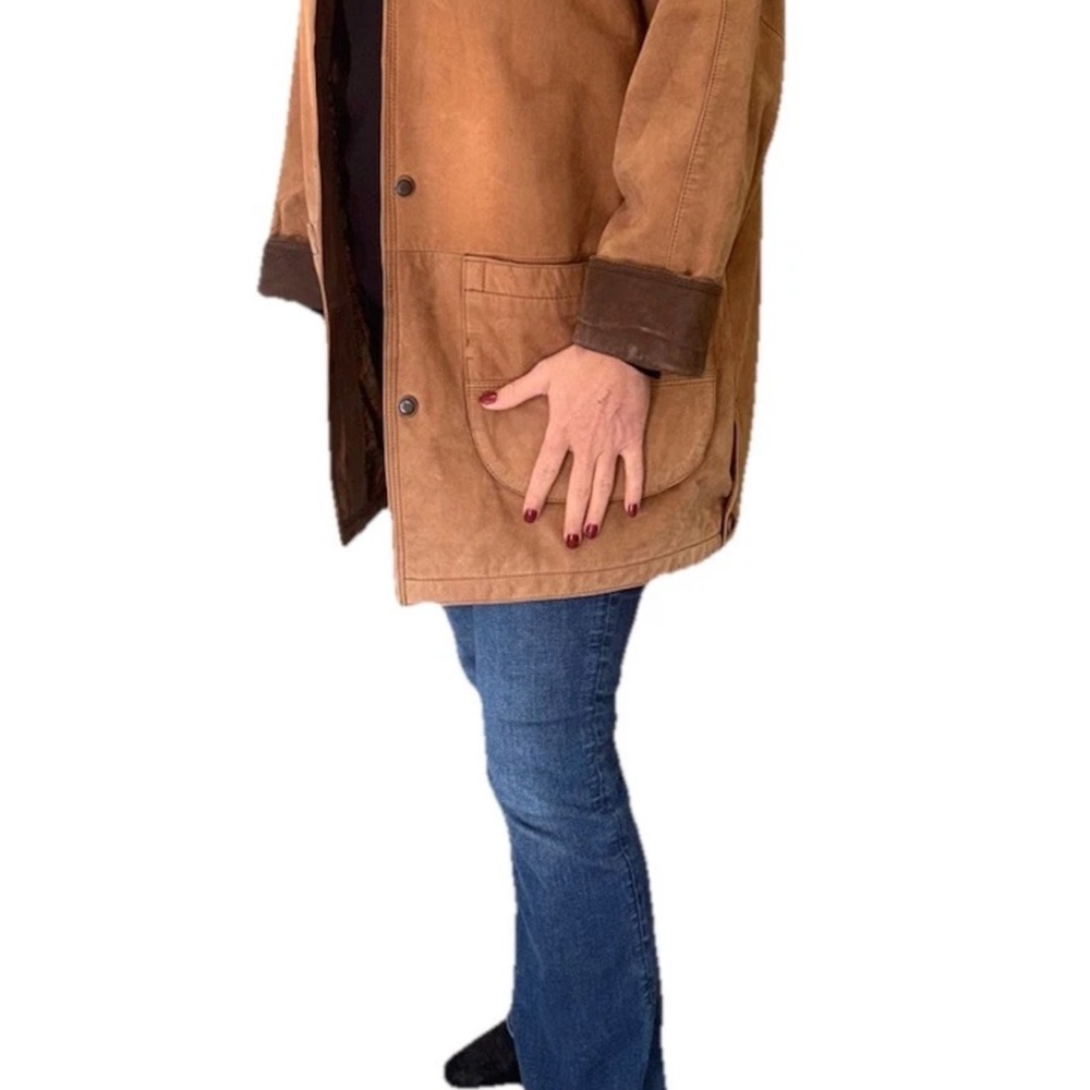 G-III Brown Vintage 100% Leather Suede Barn Jacket Hunting / Country Style Large - Picture 6 of 15